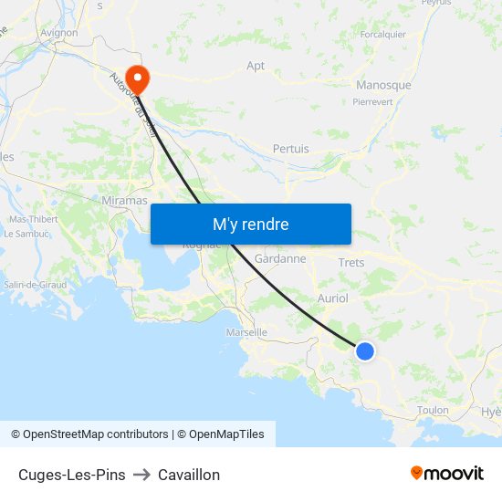Cuges-Les-Pins to Cavaillon map