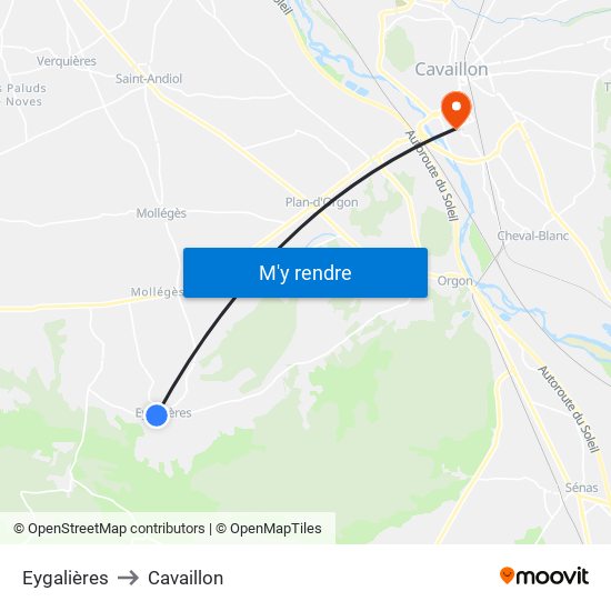 Eygalières to Cavaillon map
