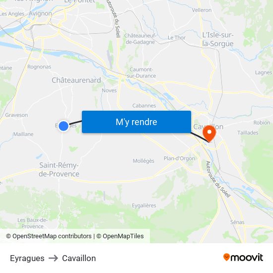 Eyragues to Cavaillon map