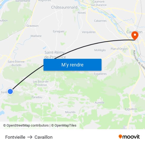 Fontvieille to Cavaillon map