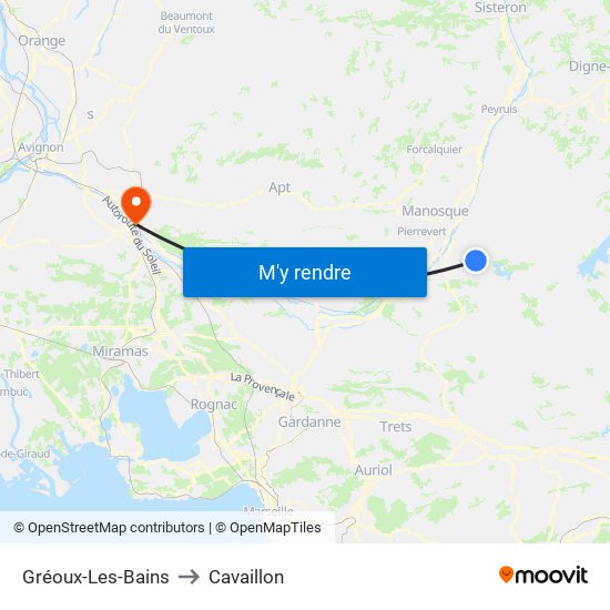 Gréoux-Les-Bains to Cavaillon map
