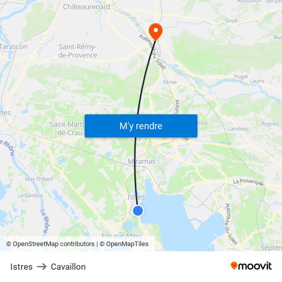 Istres to Cavaillon map