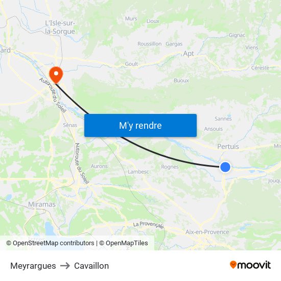 Meyrargues to Cavaillon map