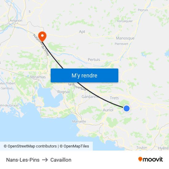 Nans-Les-Pins to Cavaillon map