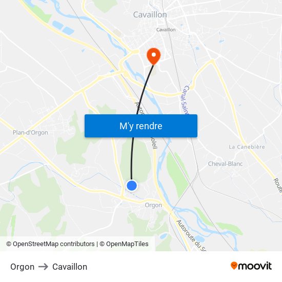 Orgon to Cavaillon map