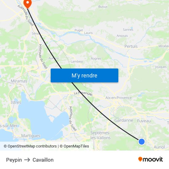 Peypin to Cavaillon map