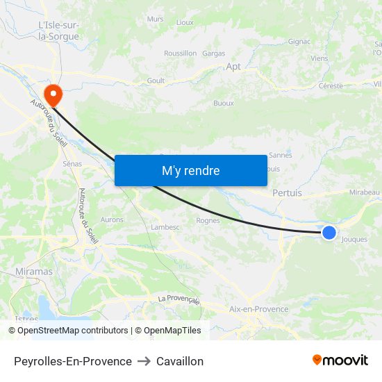 Peyrolles-En-Provence to Cavaillon map