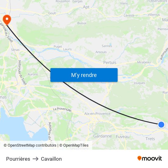 Pourrières to Cavaillon map