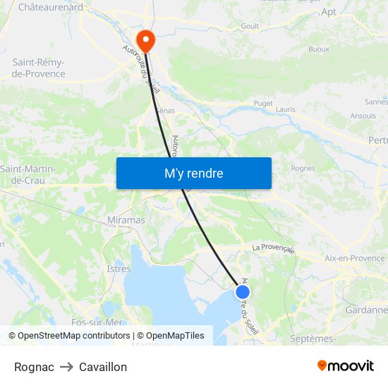 Rognac to Cavaillon map