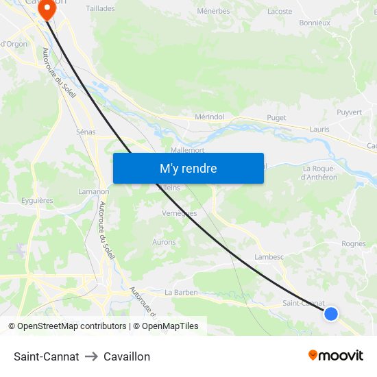 Saint-Cannat to Cavaillon map