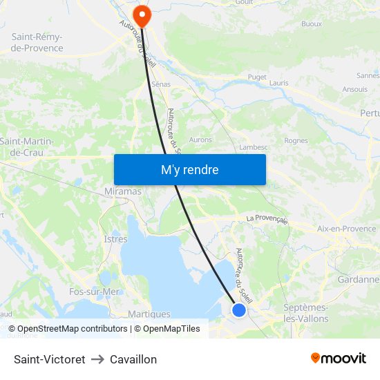 Saint-Victoret to Cavaillon map