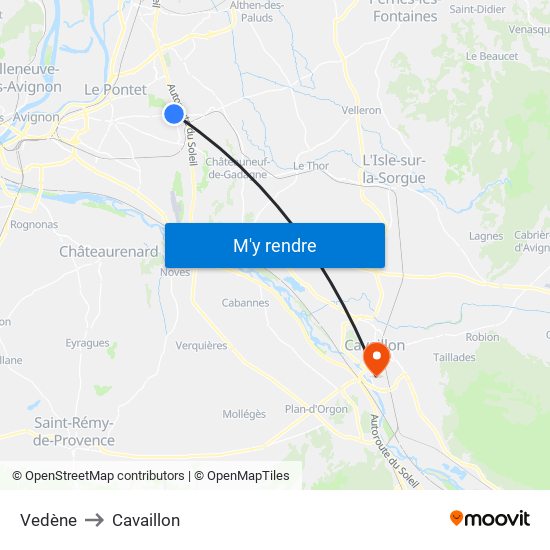 Vedène to Cavaillon map