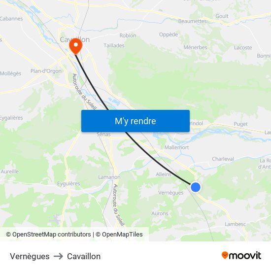 Vernègues to Cavaillon map