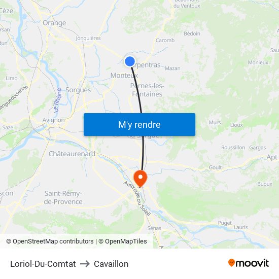 Loriol-Du-Comtat to Cavaillon map