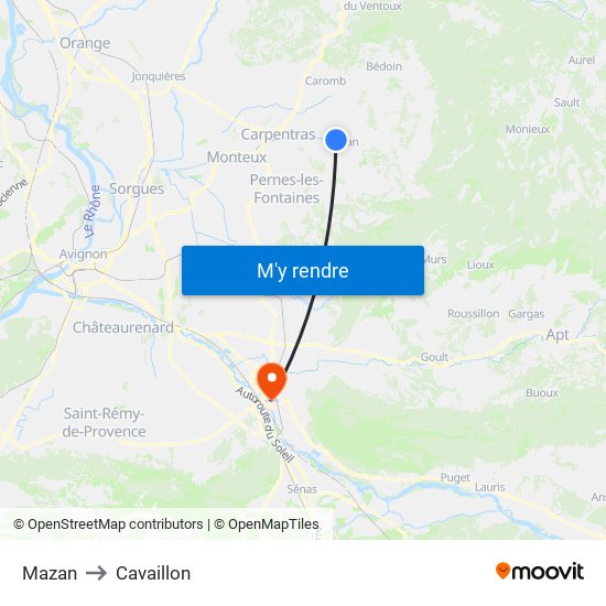 Mazan to Cavaillon map