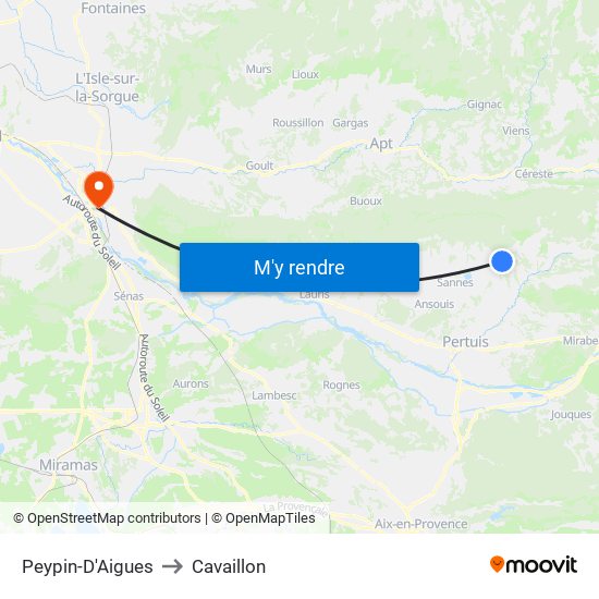 Peypin-D'Aigues to Cavaillon map