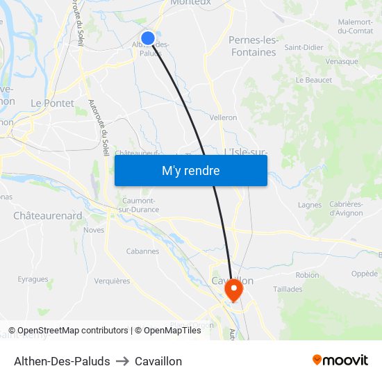 Althen-Des-Paluds to Cavaillon map