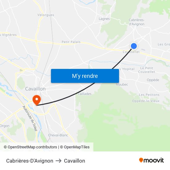 Cabrières-D'Avignon to Cavaillon map
