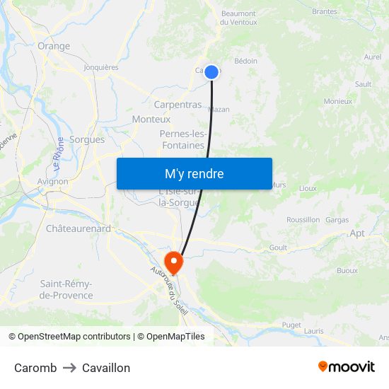 Caromb to Cavaillon map