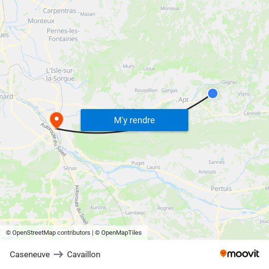 Caseneuve to Cavaillon map