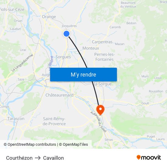Courthézon to Cavaillon map