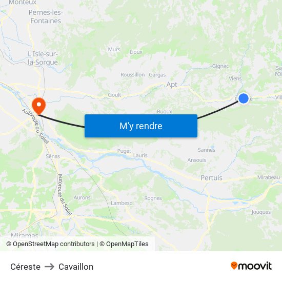 Céreste to Cavaillon map