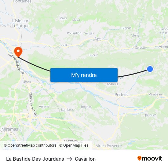 La Bastide-Des-Jourdans to Cavaillon map