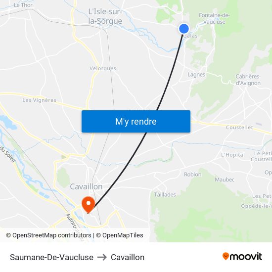 Saumane-De-Vaucluse to Cavaillon map