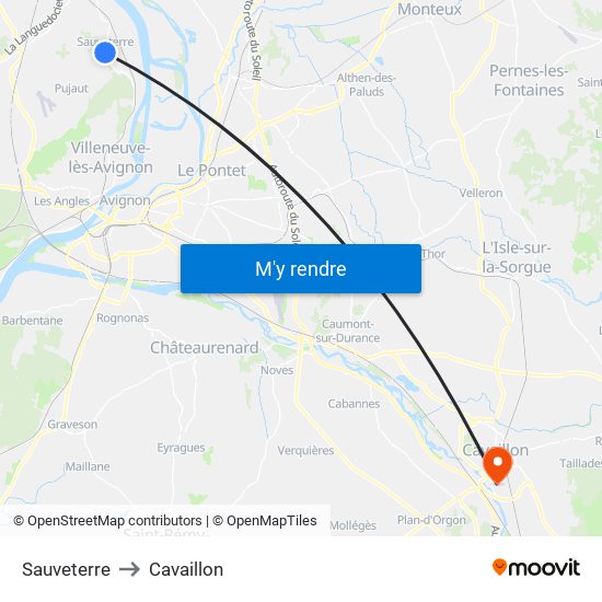 Sauveterre to Cavaillon map