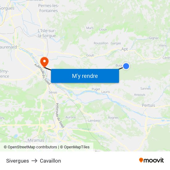 Sivergues to Cavaillon map