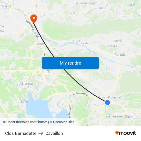 Clos Bernadette to Cavaillon map