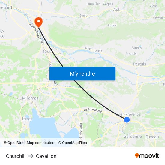 Churchill to Cavaillon map