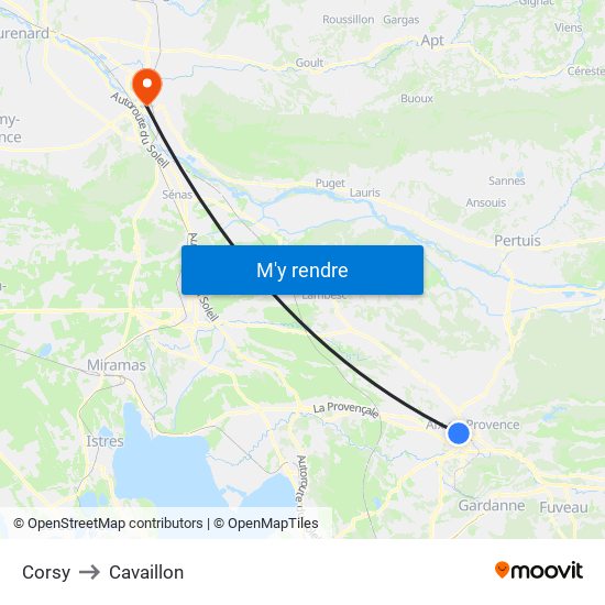 Corsy to Cavaillon map