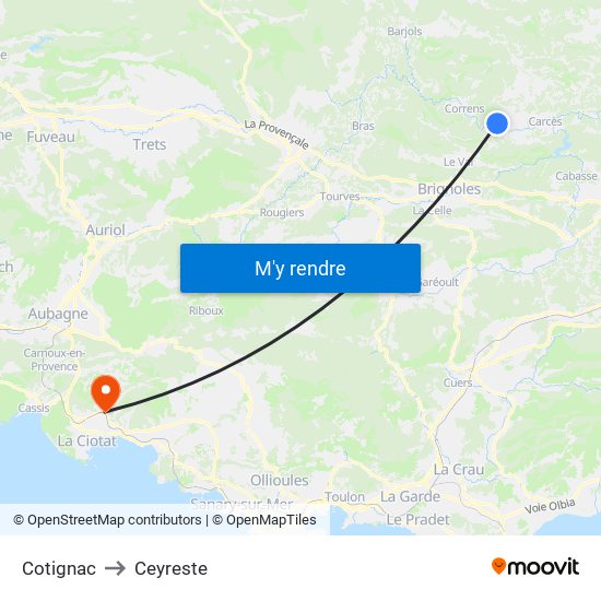 Cotignac to Ceyreste map