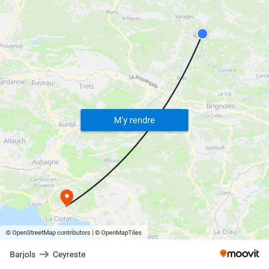 Barjols to Ceyreste map