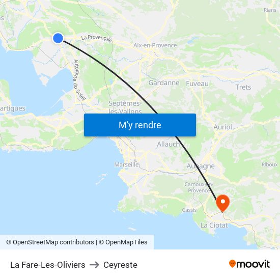 La Fare-Les-Oliviers to Ceyreste map
