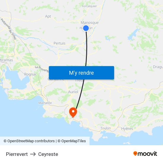 Pierrevert to Ceyreste map