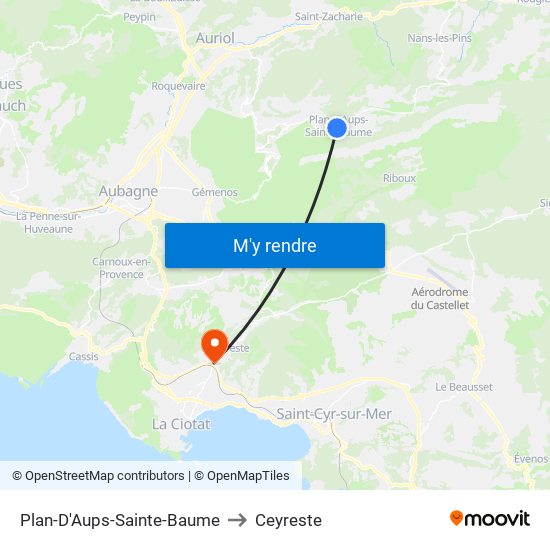 Plan-D'Aups-Sainte-Baume to Ceyreste map