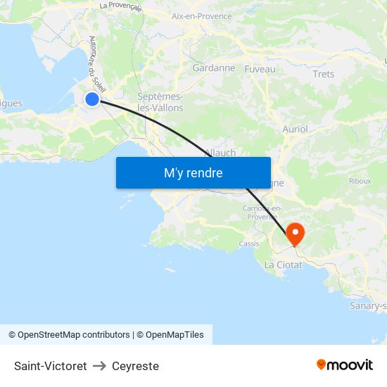Saint-Victoret to Ceyreste map
