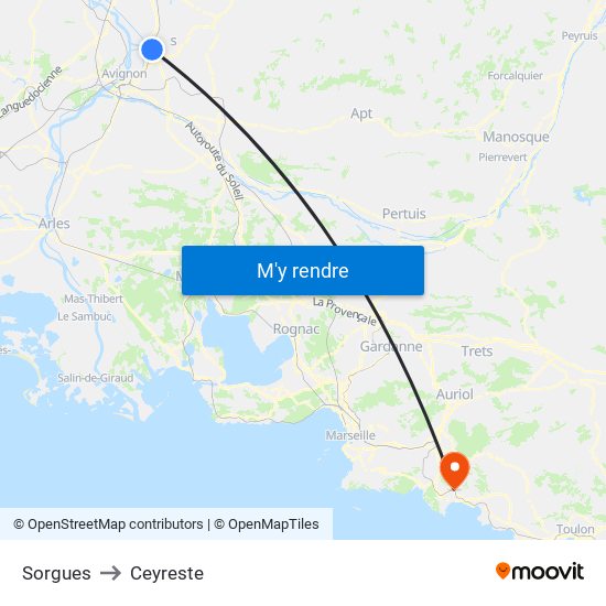 Sorgues to Ceyreste map