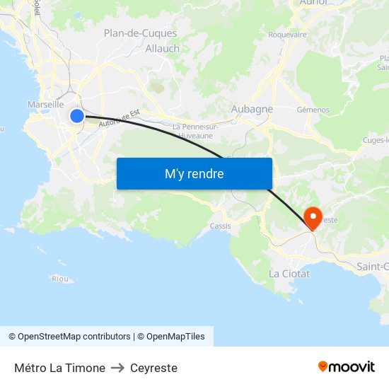 Métro La Timone to Ceyreste map