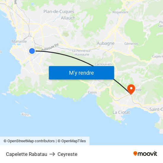 Capelette Rabatau to Ceyreste map