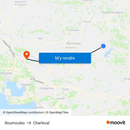 Roumoules to Charleval map