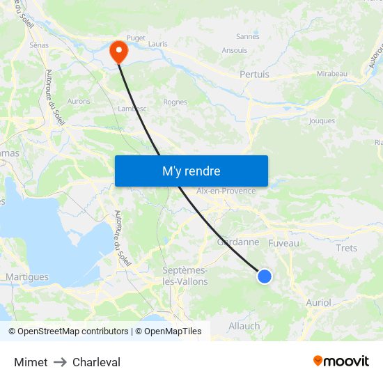 Mimet to Charleval map