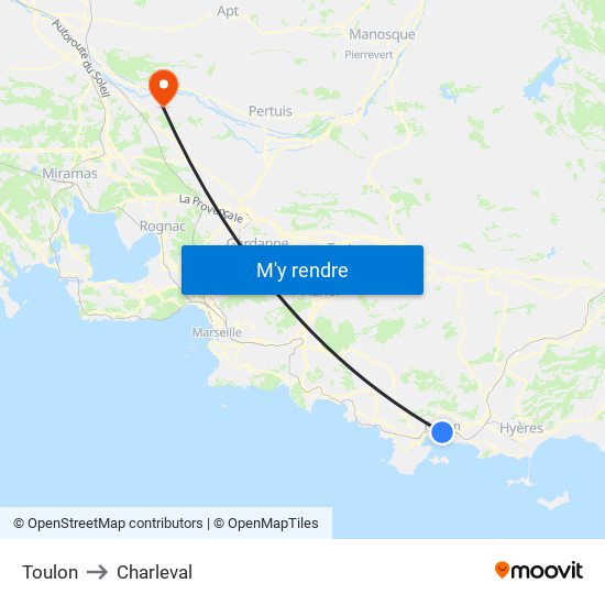 Toulon to Charleval map