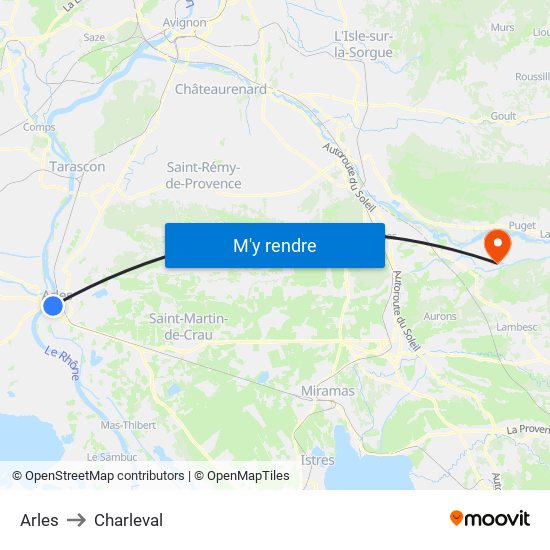 Arles to Charleval map