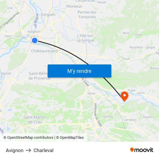 Avignon to Charleval map