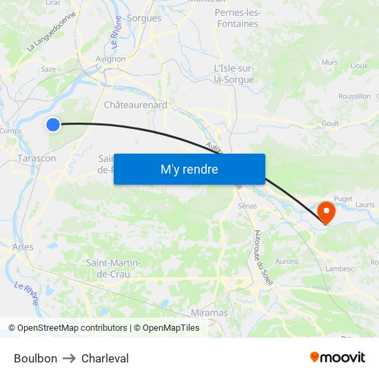 Boulbon to Charleval map