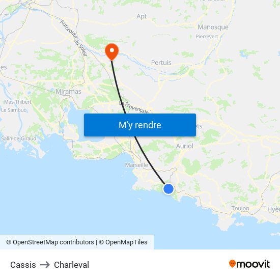 Cassis to Charleval map