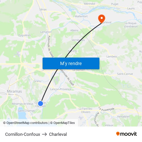 Cornillon-Confoux to Charleval map